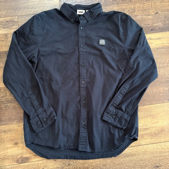 Vans Men’s Black Casual Canvas Button Down Shirt Classic Off The Wall Logo - Picture 1 of 9
